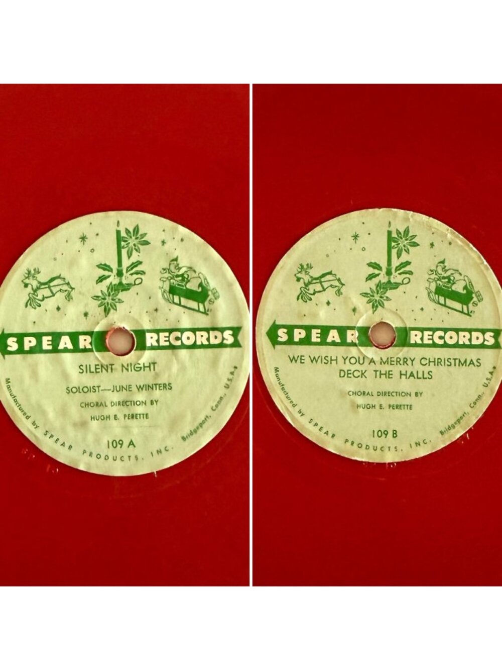 Vintage 1950s Silent Night Red Vinyl 78 Record Christmas Decor Spear Records - Picture 9 of 12